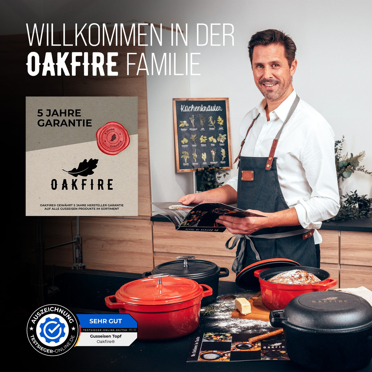 Oakfire Casserole emailliert, Bräter in 2 Größen erhältlich, Induktion