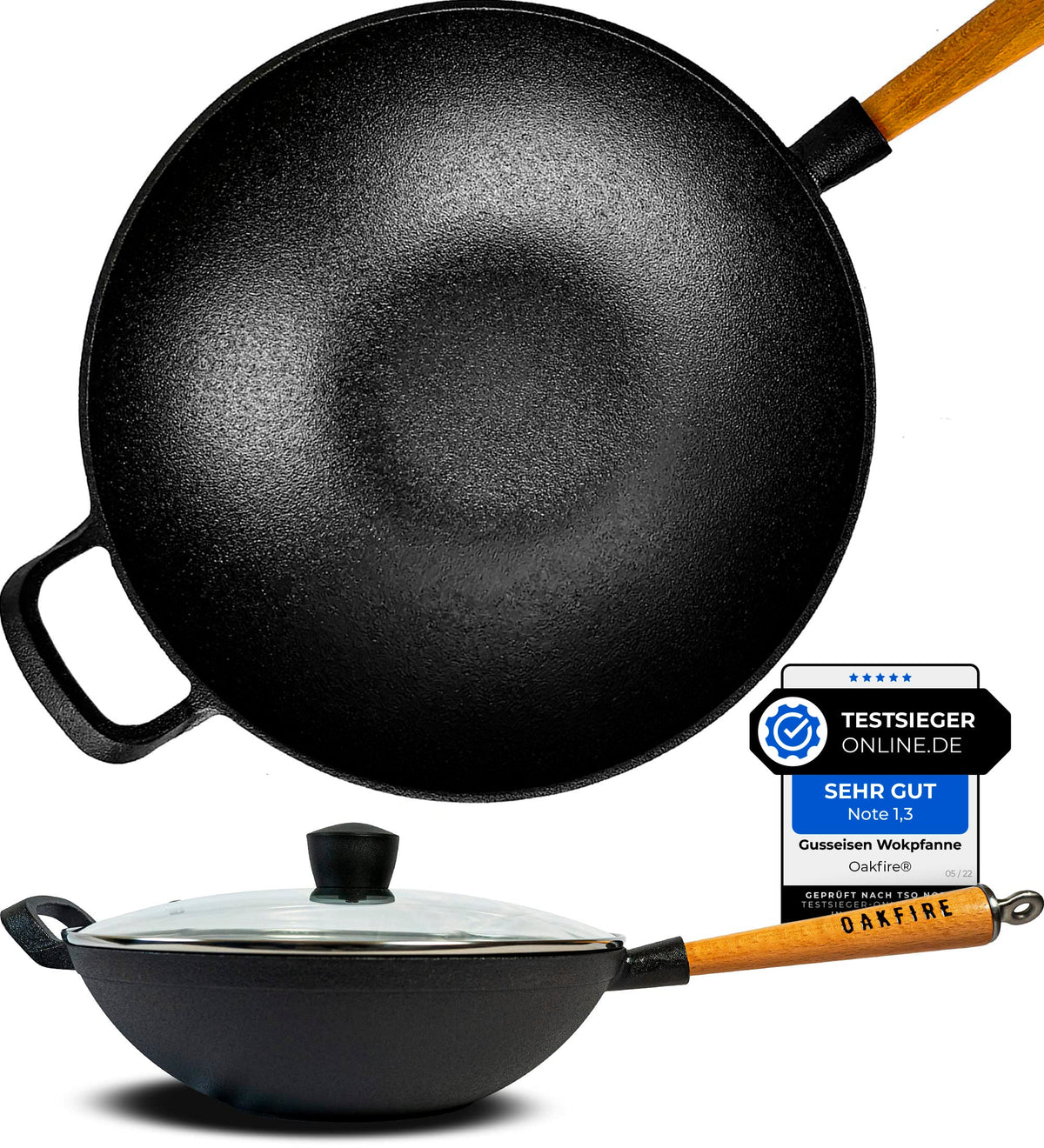 Oakfire Wok Gusseisen Groß Induktion, Grill Wok Gusseisern mit Non-Stick Patina