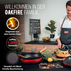 Oakfire Schmorpfanne Gusseisen 28 cm Induktion Schmor-/Bratpfanne mit Non-Stick Patina